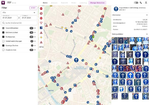 Dashboard for visualizing detected changes to traffic signs