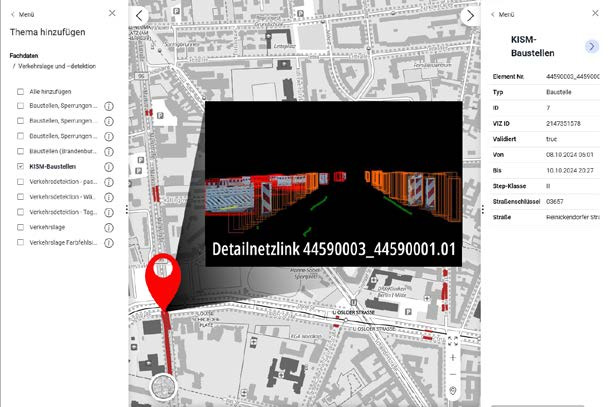 Representation of construction sites on the Digital Platform for Urban Transport (DPS) of the Berlin Senate
